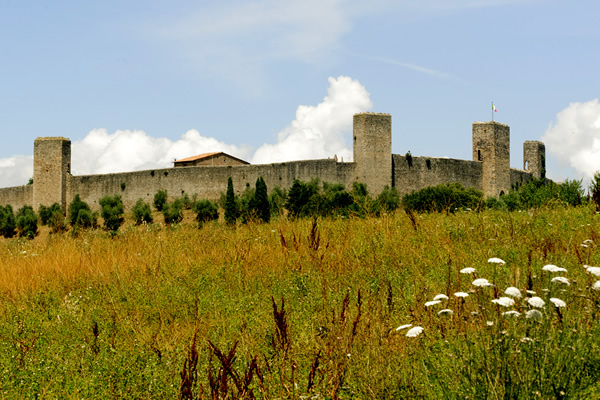 The walls of the fortified city of Monteriggioni, Siena